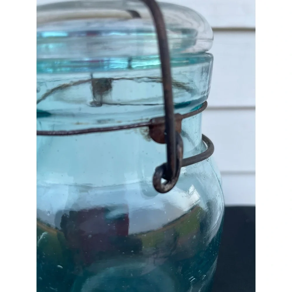 Atlas E-Z Seal Vintage Aqua Blue Glass Mason Jars Wire Bail Set of 3